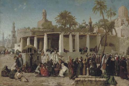 Wilhelm Gentz Crowds Gathering before the Tombs of the Caliphs, Cairo Germany oil painting art